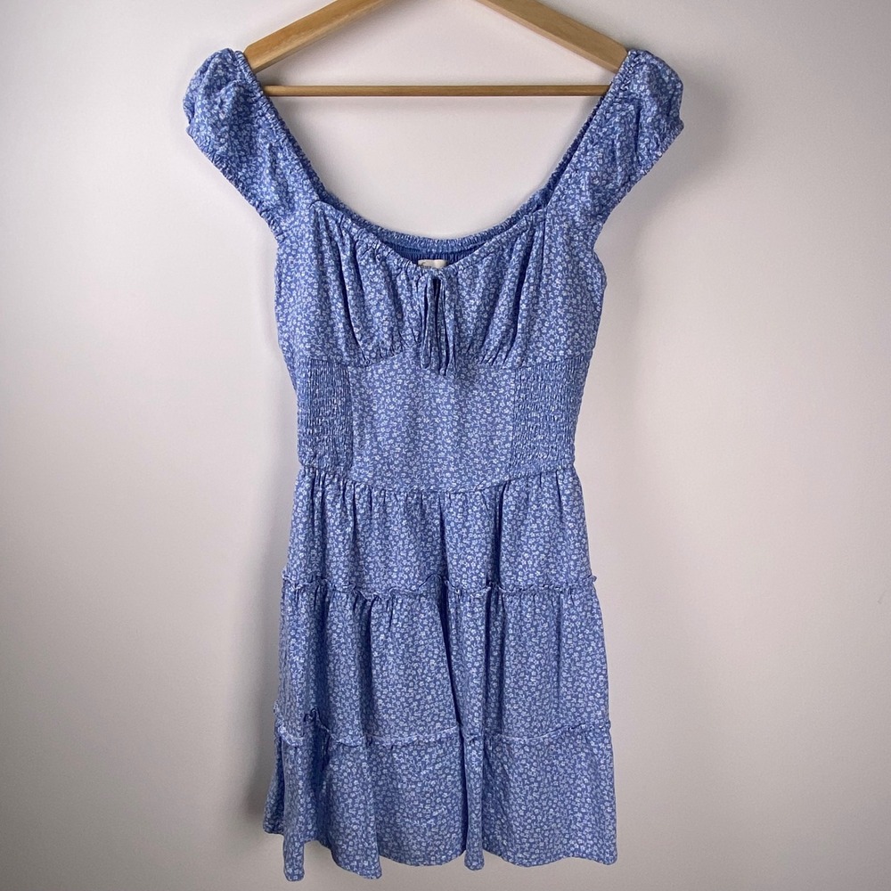 Hollister Skort Mini Dress Womens Small Blue Floral Smocked Tiered Cottagecore